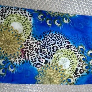 Chiffon Blue and Green Peacock Print Infinity Scarf